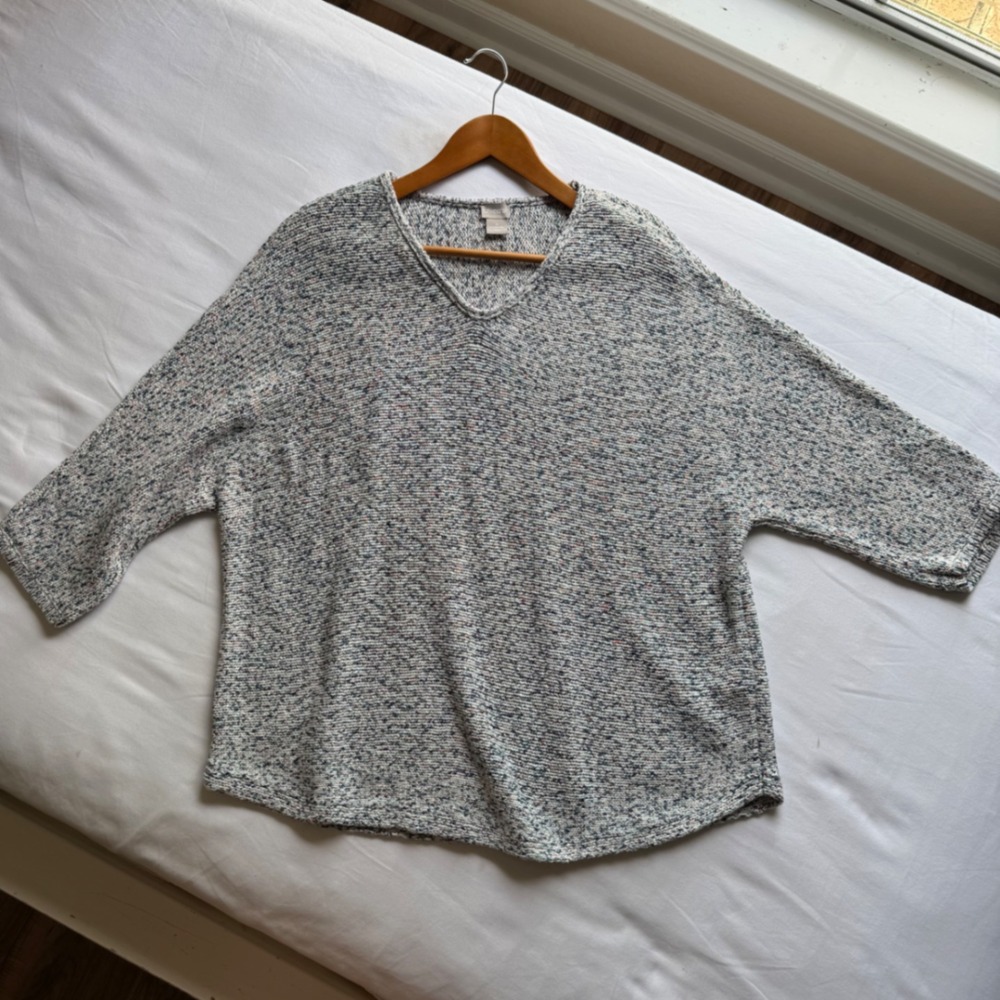 Chicos Marled Knit V-Neck 3/4 Sleeve Size 4 XXL Coastal Casual Holiday Layering